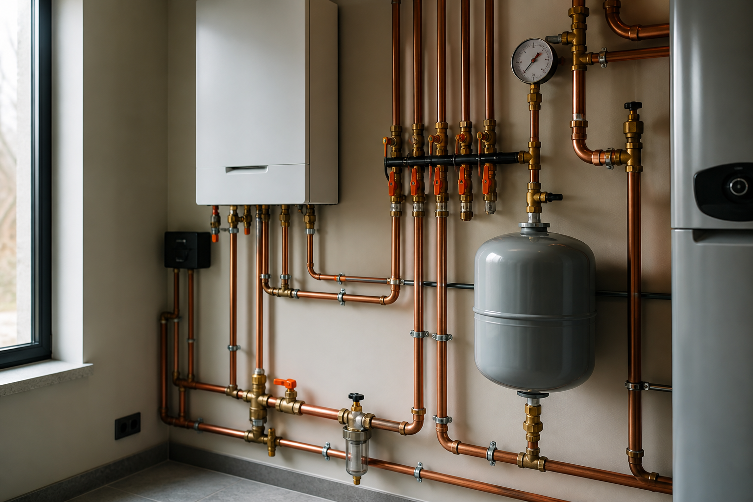 Profesionálně provedený systém měděného potrubí a ventilů